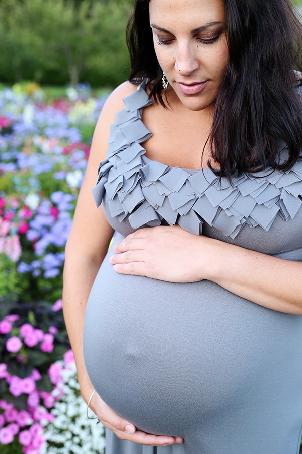 pregnant woman in flower garden