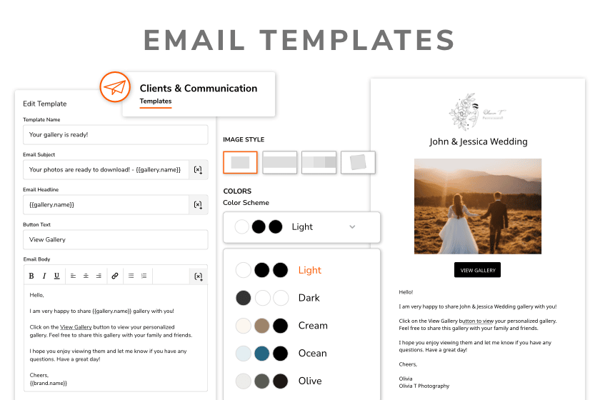 preview of the Zenfolio customizable client email templates feature