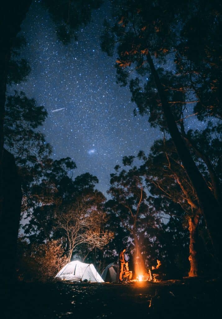 night sky photography with people camping