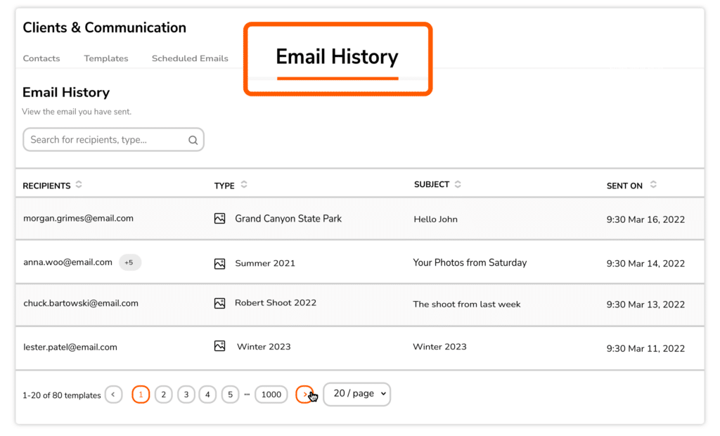 View Email History Block 1140