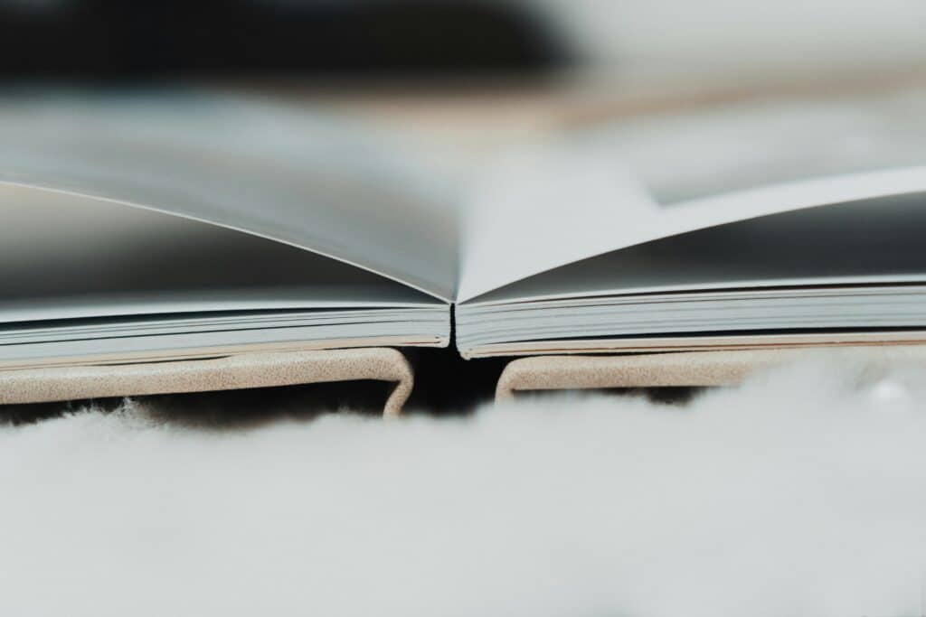 photo album laying open displaying the binding and lay-flat pages