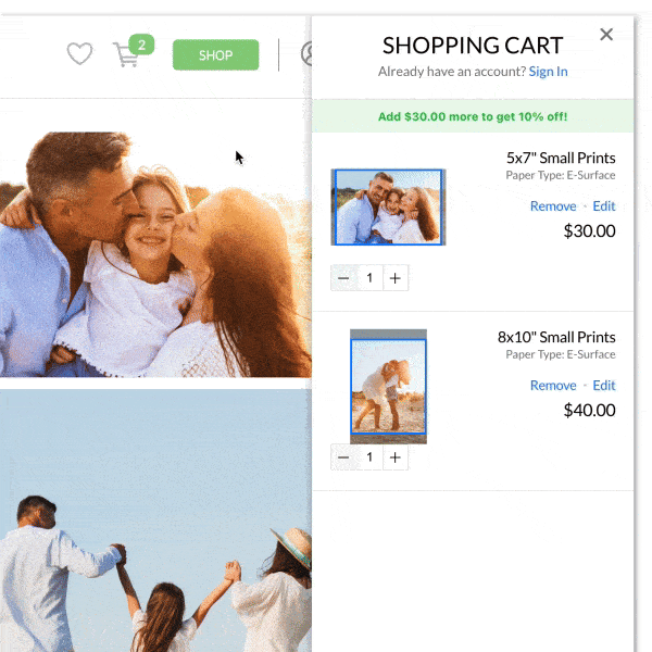 Smart Upsell in Zenfolio
