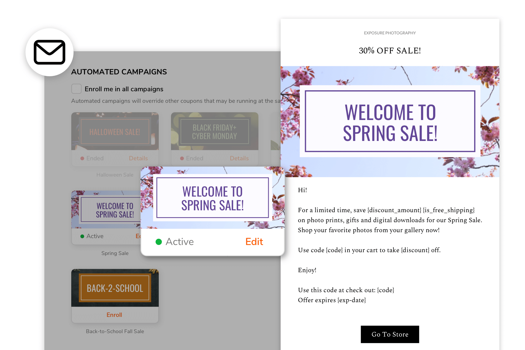 preview of enrollment and editing options for spring automated campaign
