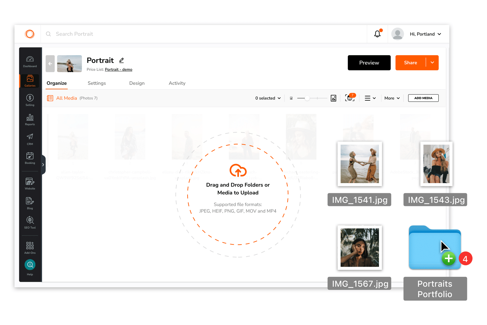 graphic showing uploading of images to a gallery in Zenfolio