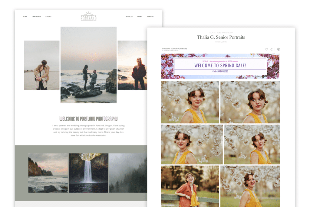 Visitor / Client view of Zenfolio portfolio website and a Client gallery