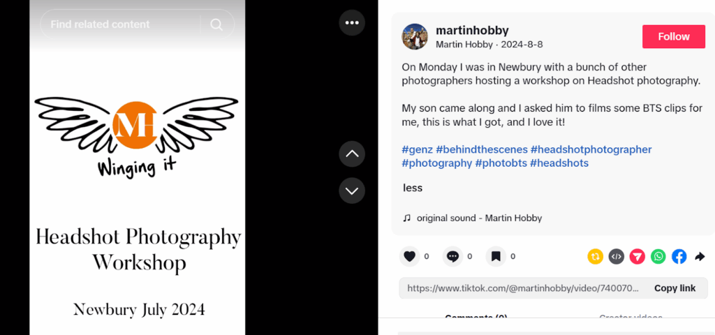 Martin Hobby tiktok headshot workshop video