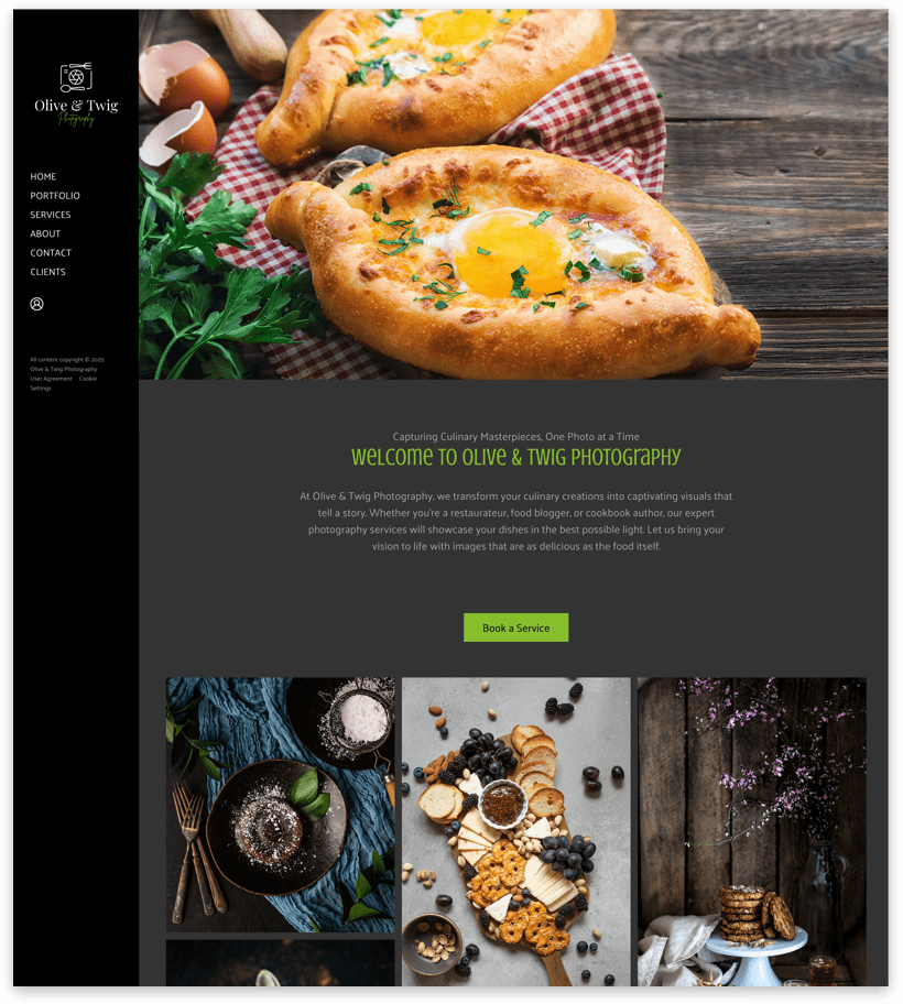 Website banner featuring two khachapuri breads with eggs, accompanied by smaller food photography samples