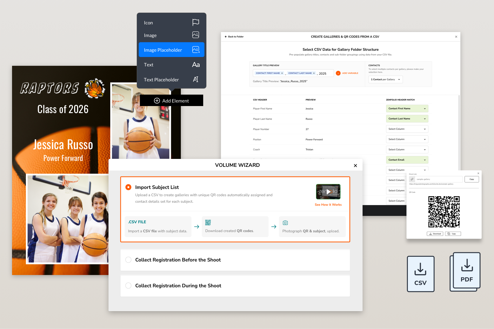 Volume photography workflow: Zenfolio Volume Wizard and Product Builder.