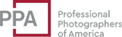 The image shows the logo for Professional Photographers of America (PPA). The logo features the letters PPA in gray within a partial red square, followed by the full organization name in gray text.